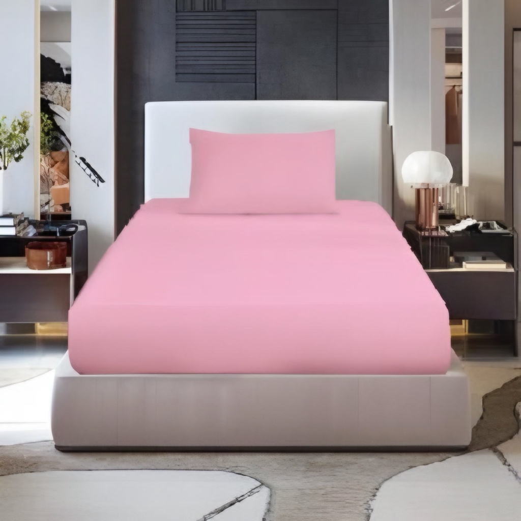 LIGHT PINK BEDSHEET 2-IN-1 SINGLE CADAR BUJAANG HOSTEL HOMESTAY CADAR ASRAMA COTTON PLAIN BEDSHEET