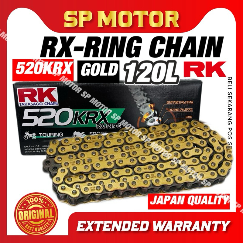 RK 520 KRX X-RING Chain 120L Rivet Type X-RING Rantai Besar Gold 520H 120 ลิตร
