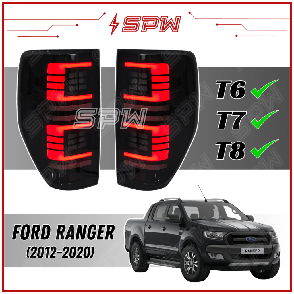 Ford Ranger T6 T7 T8 (2012-2020) V10 ไฟท้าย LED ไฟท้ายไฟท้ายไฟท้าย DRL Daylight วิ่งสัญญาณไฟเบรค