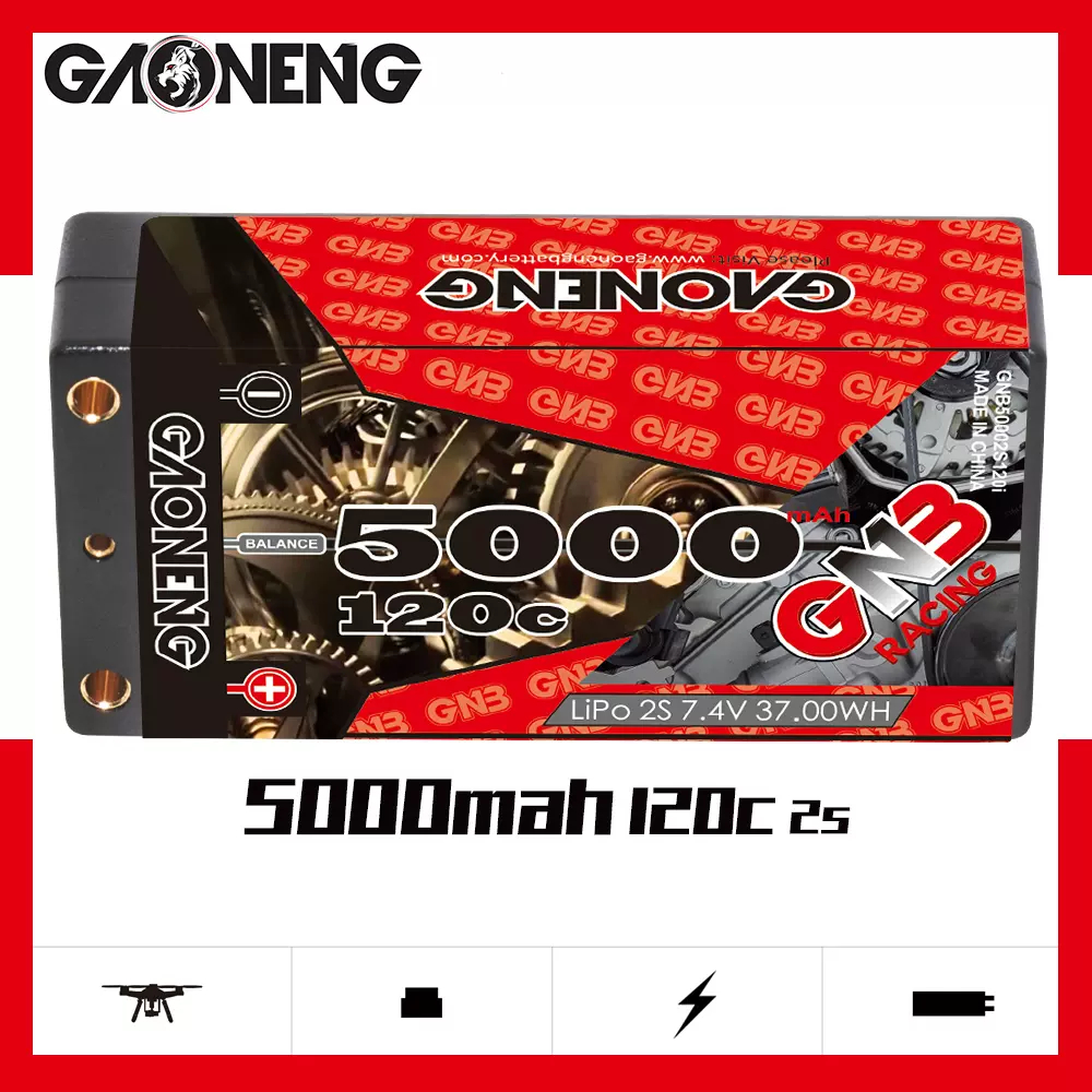 GNB50002S120i // Gaoneng GNB 2S 7.4V 5000mAh 120C Shorty 4mm Bullet Hard Case LiPo แบตเตอรี่
