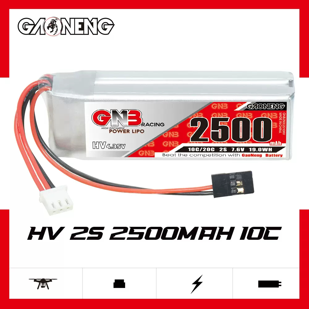 GNB25002S10HV // Gaoneng GNB 2S 7.6V 2500mAh 10C LiPo แบตเตอรี่ JR สําหรับ TX RX Servo Nitro รถ