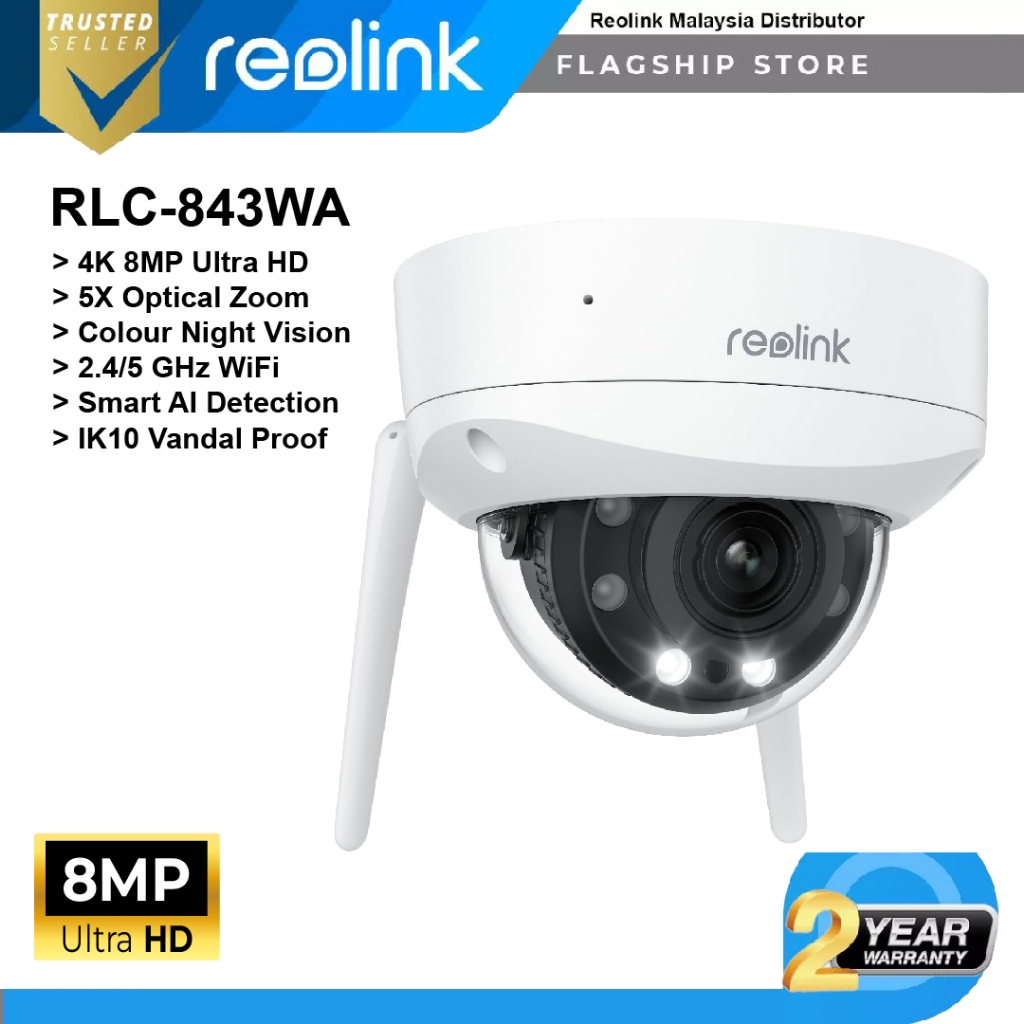 Reolink RLC-843WA 4K WiFi Security กล้องกลางแจ้ง IK10 Vandal-Proof Construction Wi-Fi 6 5X ซูมออปติค