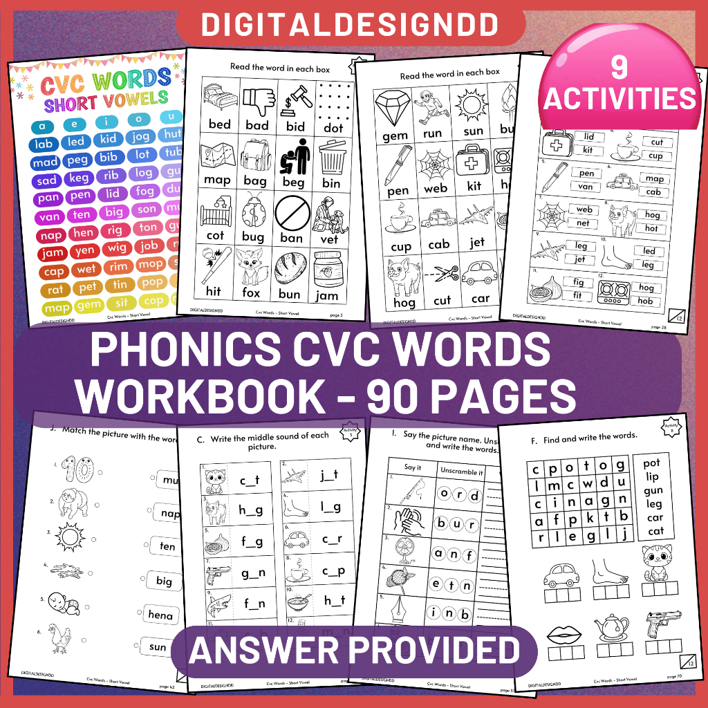 PDF Phonics CVC Words English Worksheet กิจกรรมสําหรับเด็กผู้สําเร็จการศึกษาระดับประถมศึกษา