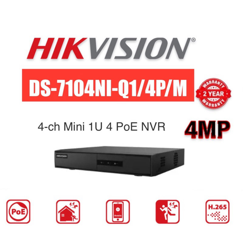 HIKVISION 4CH DS-7104NI-Q1/4P/M 4 CHANNEL NVR NETWORK RECORDER BUILD IN 4 PORT POE (UP TO 4CH IP VID