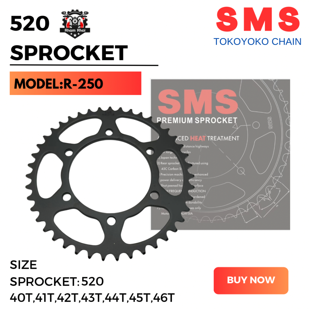 SMS 520 R250 R250 R25 KAWASAKI PREMIUM SPROCKET REAR สําหรับ KAWASAKI BLACK STEEL