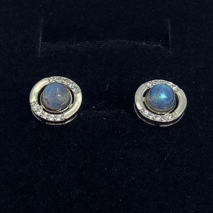 S925 ต่างหูแสงจันทร์สีเทา S925 灰色月光耳