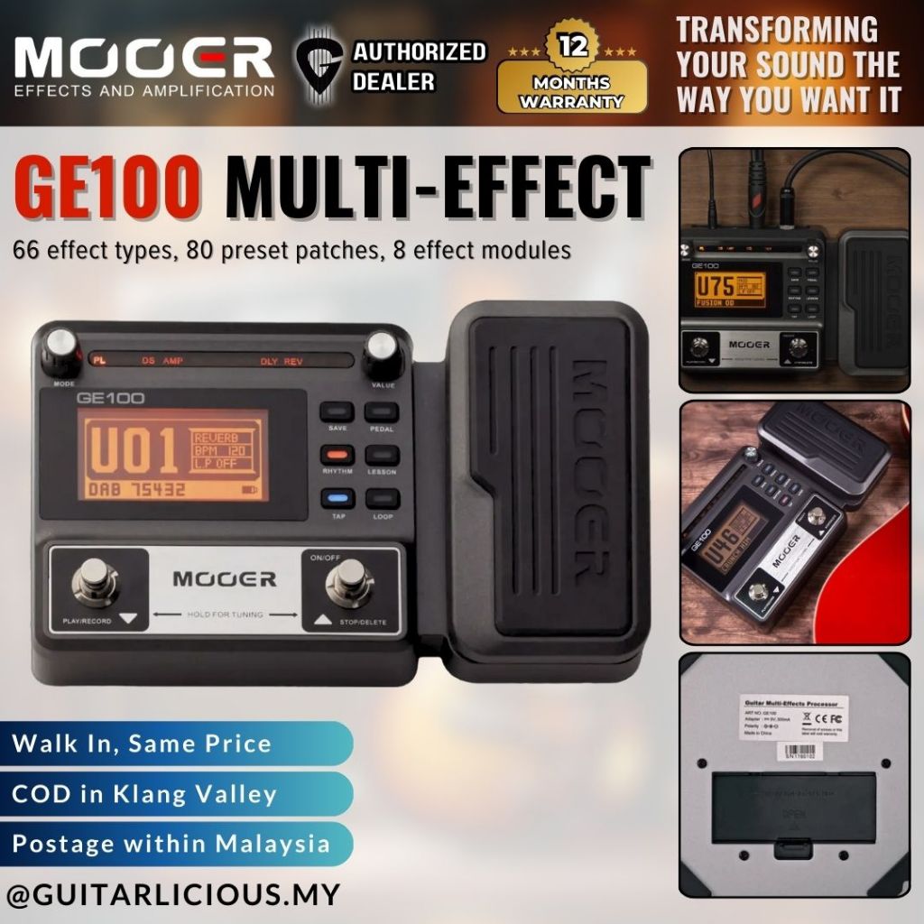 Mooer GE100 Multi-Effects Guitar Pedal (GE-100 / GE 100) พร้อม wah efek gitar คันเหยียบเริ่มต้น