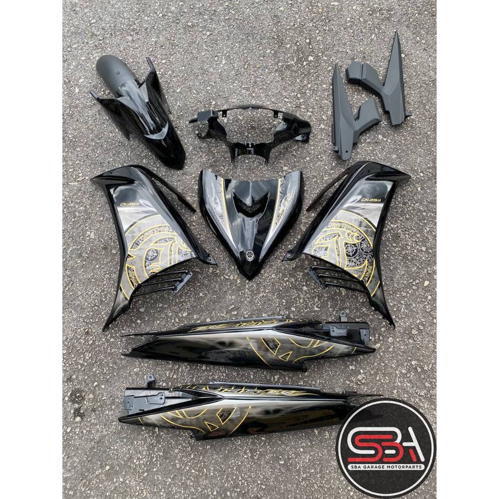 YAMAHA LC LC135 V4 V5 V6 V7 HITAM KILAT FULL BATIK GOLD - COVERSET BODYSET SIP TAPL VELOZI พร้อมฝาคร