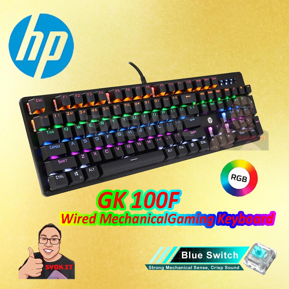 HP GK100F K500Y WIRED MECHANICAL MEMBRANE MIXED BACKLIGHT GAMING KEYBOARD (สวิตช์สีน้ําเงิน) USB 104