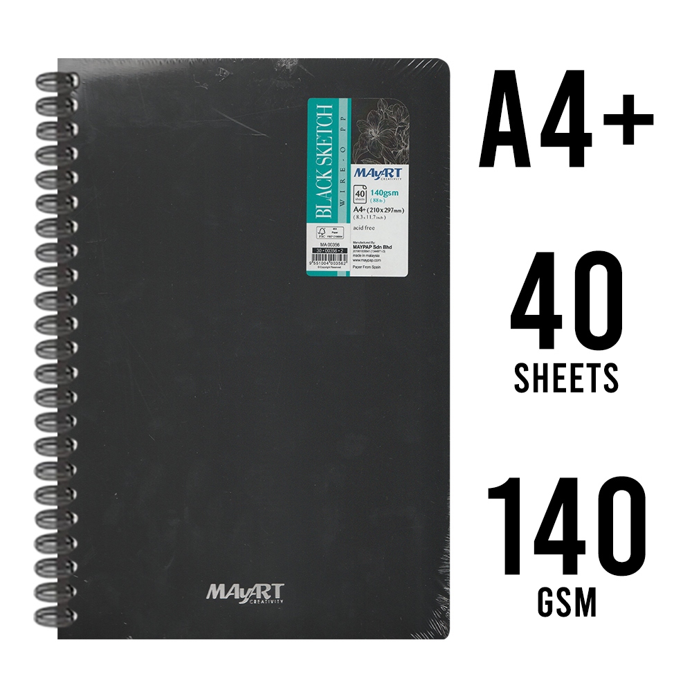 MAYPAP DRAWING BOOK SMART MAYART - WIRE-O PP BLACK SKETCH BOOK (A4+ / A5+ - 140 แผ่น)