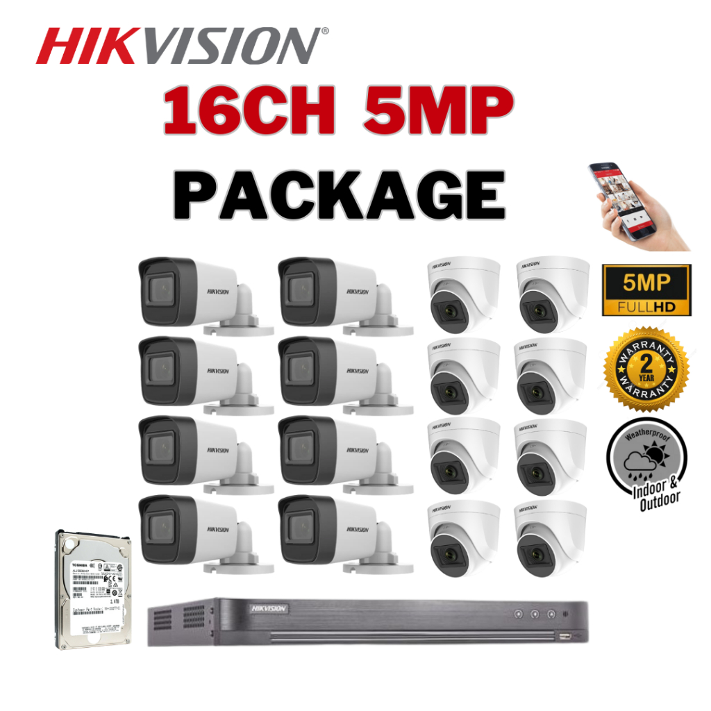 HIKVISION ชุดกล้องวงจรปิด (World No.1) 16CH 5MP Hardisk iDS-7216HUHI-M2/X/DS-2CE16H0T-ITF/DS-2CE76H0