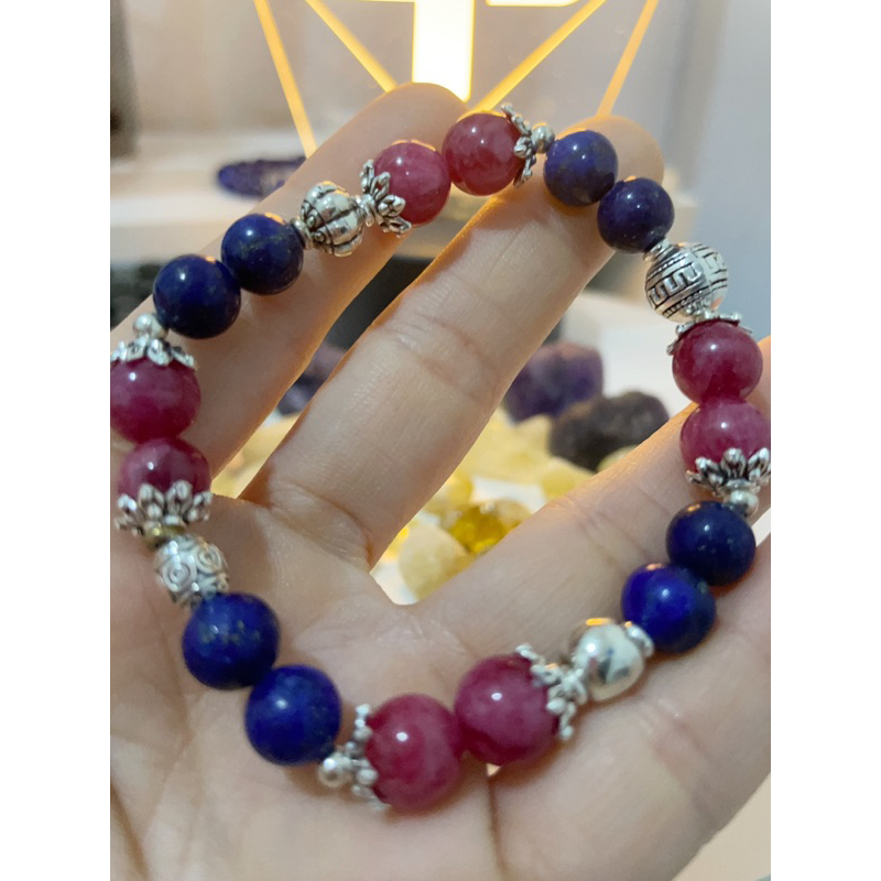ธรรมชาติ Lapis Lazuli Rose Stone DIY สร้อยข้อมือ Lapis Lazuli Rhodonite DIY สร้อยข้อมือ 8.5 มม.+