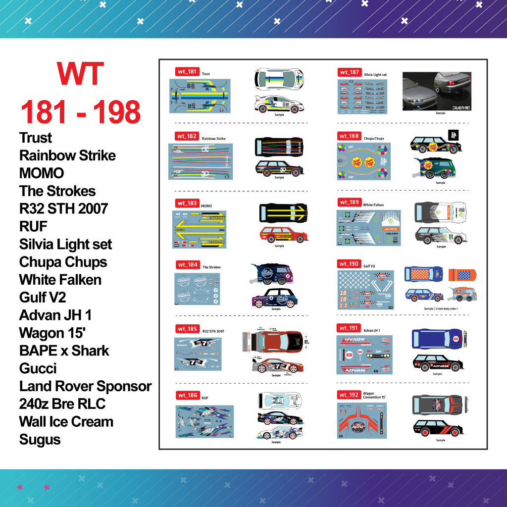 Water Slide Decal wt 181 - 198 HotWheels | TRUST MOMO STH RUF SILVIA CHUPA CHOP FALKEN GULF ADVAN JH