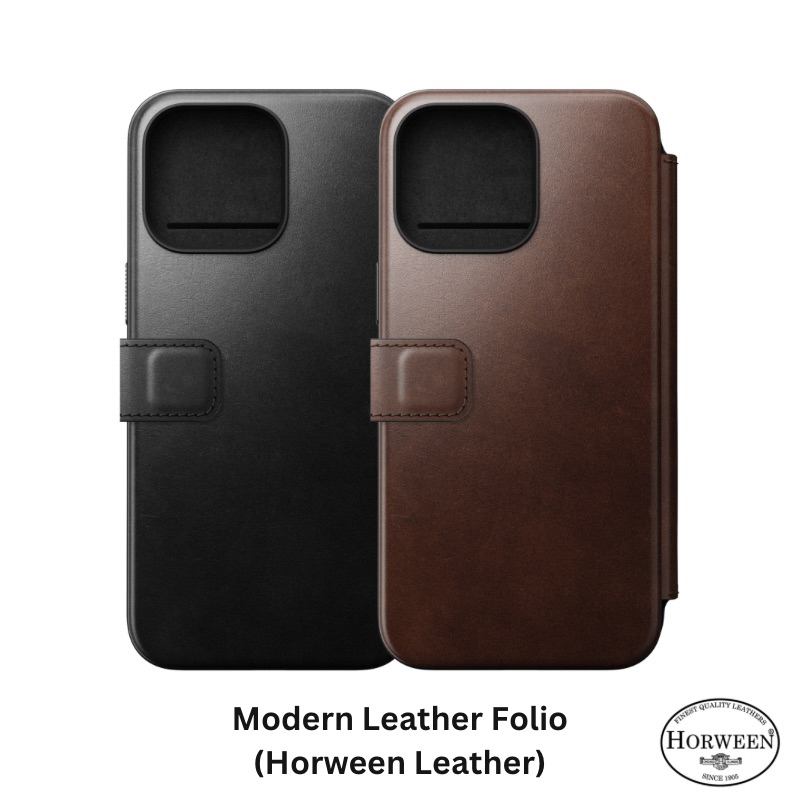 Nomad Modern (Horween) เคสหนัง Folio เข้ากันได้กับ iPhone 16 Pro Max/16 Pro/15 Pro/15 Pro Max/14 Pro/14 Pro Max
