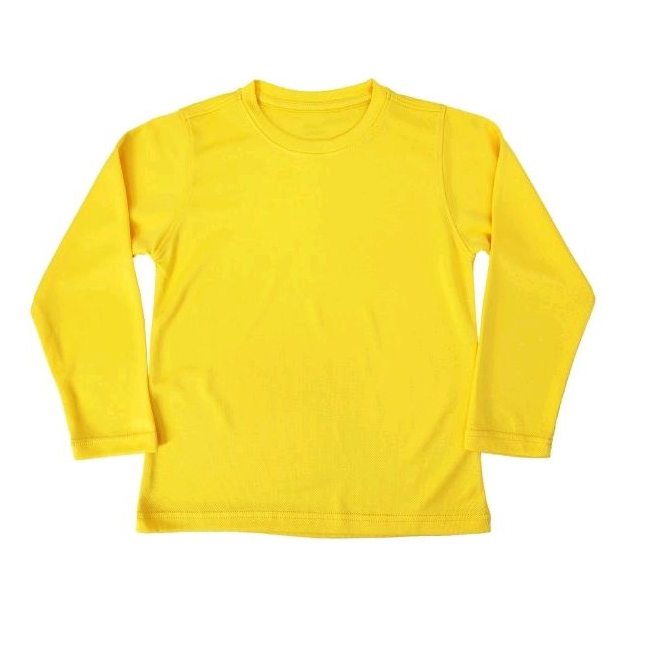เด็กแขนยาวเสื้อยืดนักเรียนแขนยาวกีฬาเสื้อยืด~สีเหลืองมะนาว