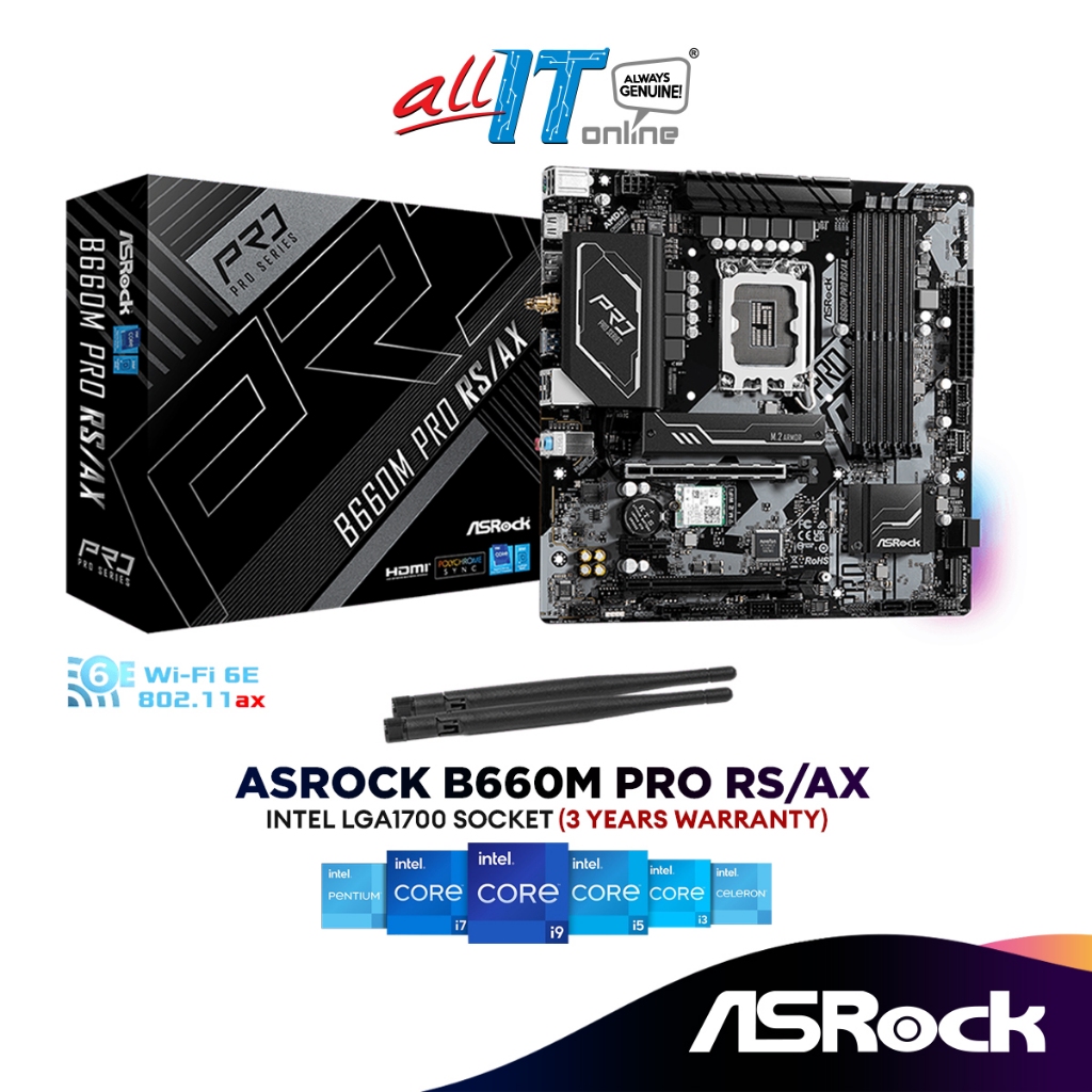Asrock B660M Pro RS/AX Micro ATX (mATX) เมนบอร์ด Intel LGA1700 รองรับ 13th & 12th Gen Intel
