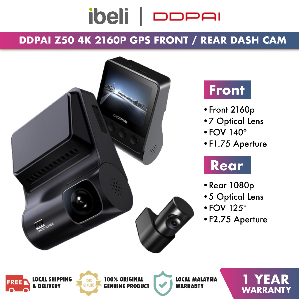 DDPAI Z50 4K 2160P Dash Cam GPS ด้านหน้าและด้านหลัง Cam