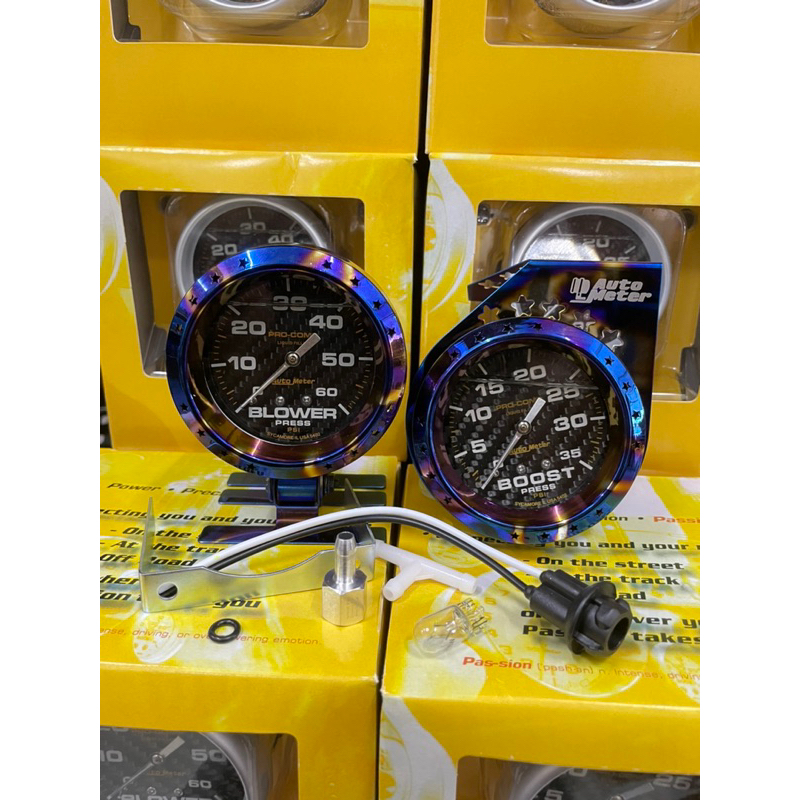 BLOWER METER BLOWER BOOST PRESS METER 35PSI/60PSI AUTO METER สําหรับดีเซล 4X4 พร้อม CARBON FACE PRO-