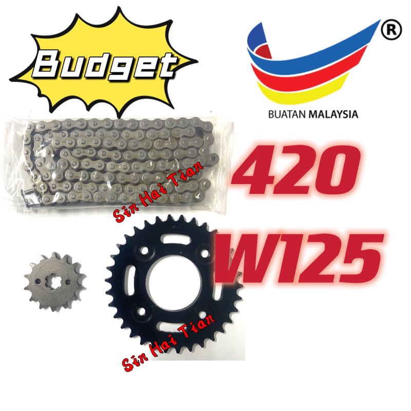 [420 BUDGET] HONDA W125 W125S 420 Sprocket Set & Chain 3 In 1 Hot Deal Heavy Duty Sprocket & Energy 