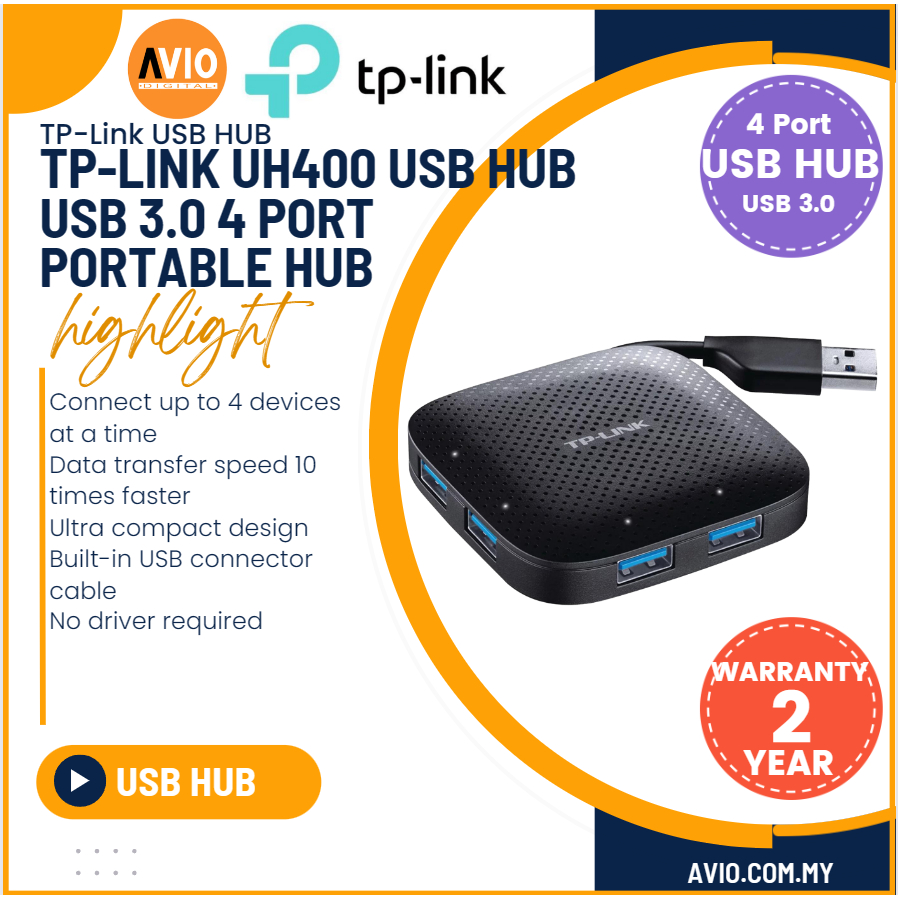 TP-LINK Tplink UH400 4 พอร์ต USB 3.0 Hub แบบพกพาความเร็วสูง 5Gbps Plug & Play ไม่มีไดร์เวอร์ UH400
