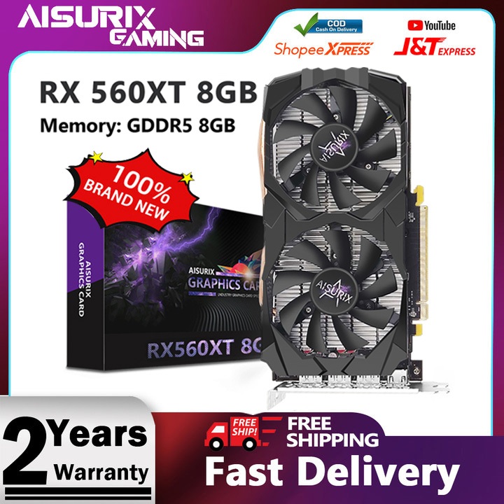Aisurix RX 560XT การ์ดจอ 8GB RX580 AMD GPU การ์ดวิดีโอเกมคอมพิวเตอร์ GDDR5