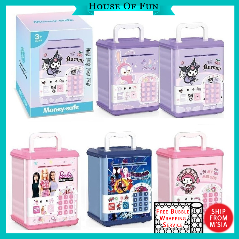 Tabung เด็กกล่องเก็บเงิน Piggy Bank รหัสผ่านดิจิตอลเงินลายนิ้วมือปลดล็อค Tabung ATM การ์ตูนเพลง Mainan Tabung