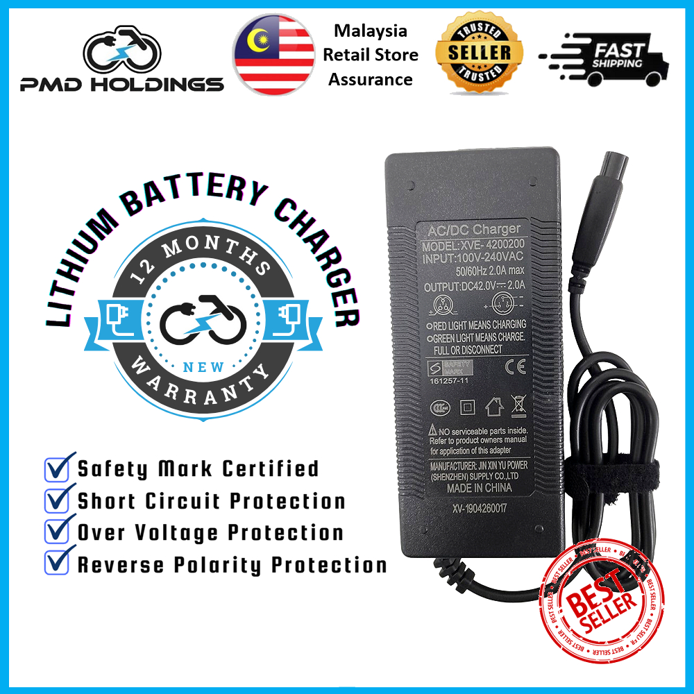 42V 2A Battery Charger For Hoverboards Goboard Smart7 Smart10 Smart8 Chic Smart C1 3-Pin M12/RCA e-s