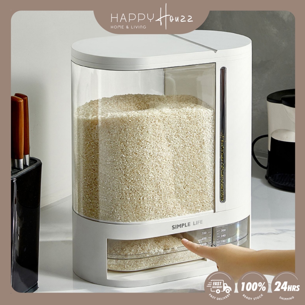Haho Dual Dispenser ข้าวเก็บกล่องข้าวคอนเทนเนอร์ธัญพืชปิดผนึกอาหาร Organiser