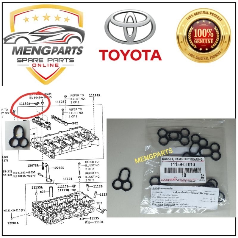 TOYOTA 2ZR ENGINE CAM SHAFT HOUSING O RING , สามารถเพลา HOUSING SEAL 1159-01T010