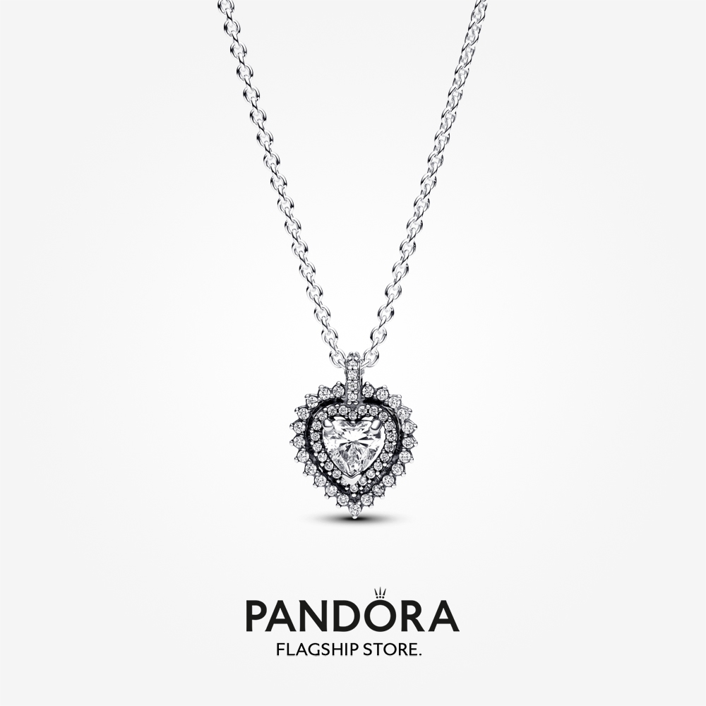 Pandora สร้อยคอ จี้รูปหัวใจ ประกายระยิบระยับ - 45 ซม.