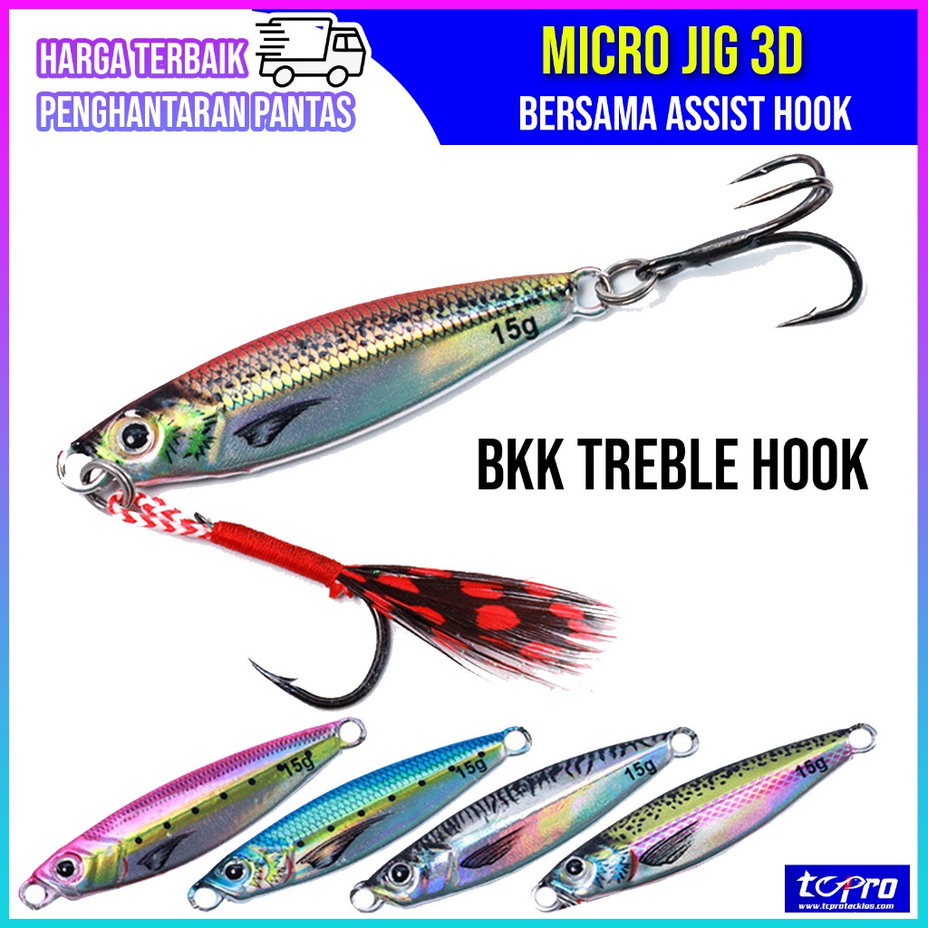 3D เคลือบ Micro Jig Light Jigging BBK Treble Hook พร้อม Assist Hook 7g 10g 15g 20g
