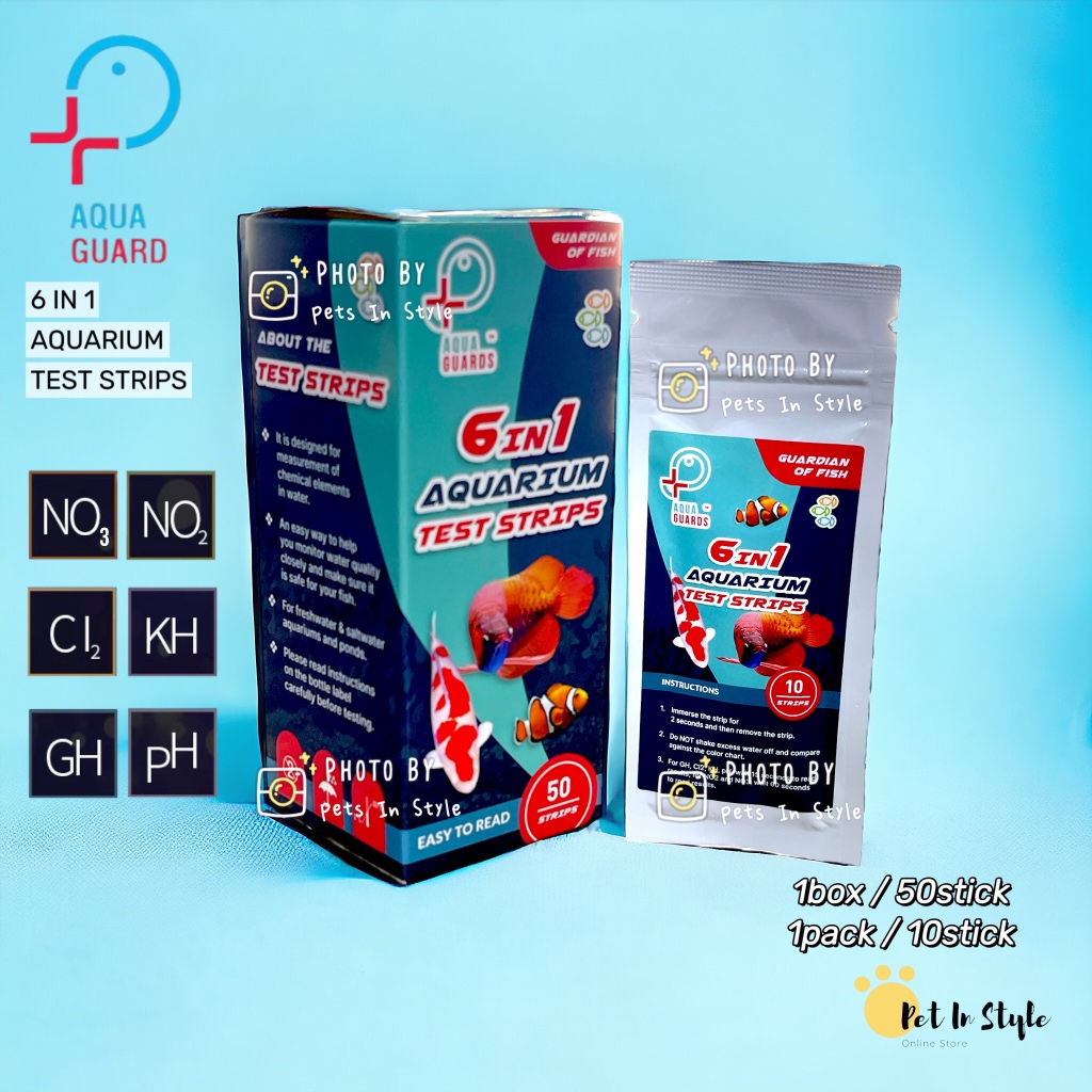 Aqua Guards 6 In 1 Aquarium Test Strips Nitrate NO3 Nitrite NO2 คลอรีนความแข็ง GH Carbonate KH pH