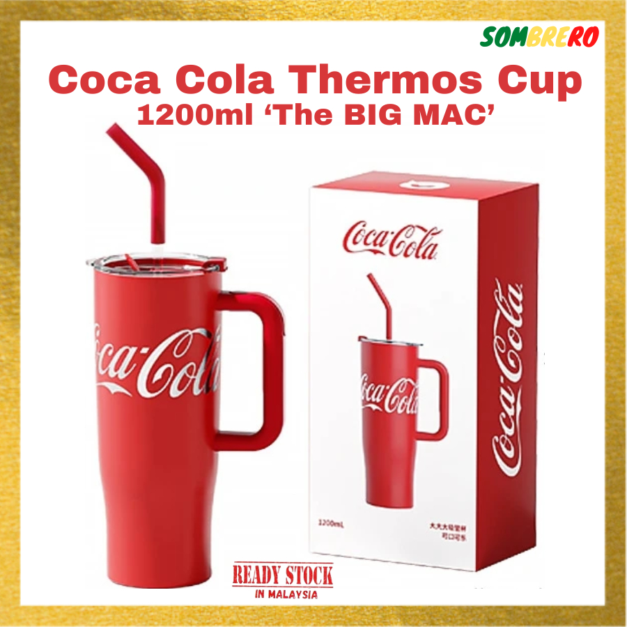 Coca-cola Big Mac แก้วเก็บความร้อน สเตนเลส 1200 มล. 6 ชั่วโมง พร้อมหลอดดูด และฝาปิด