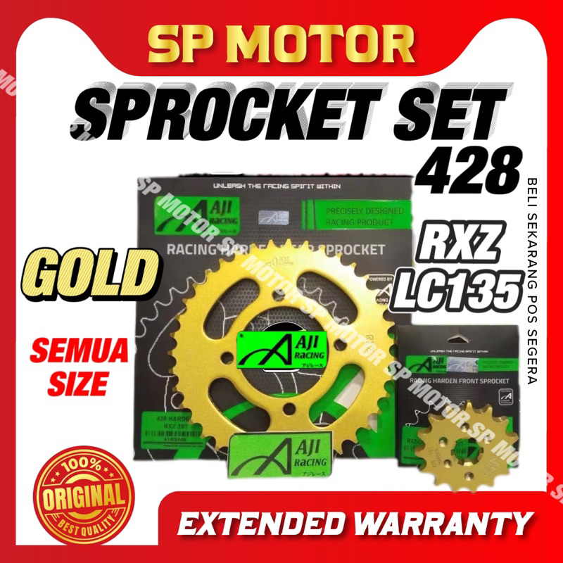 Aji RACING 428 RXZ LC135 Y15 Y15ZR Gold Heavy Duty Sprocket Spocket 125ZR SRL110 Spoket 14T 15T 35T 38T 46T