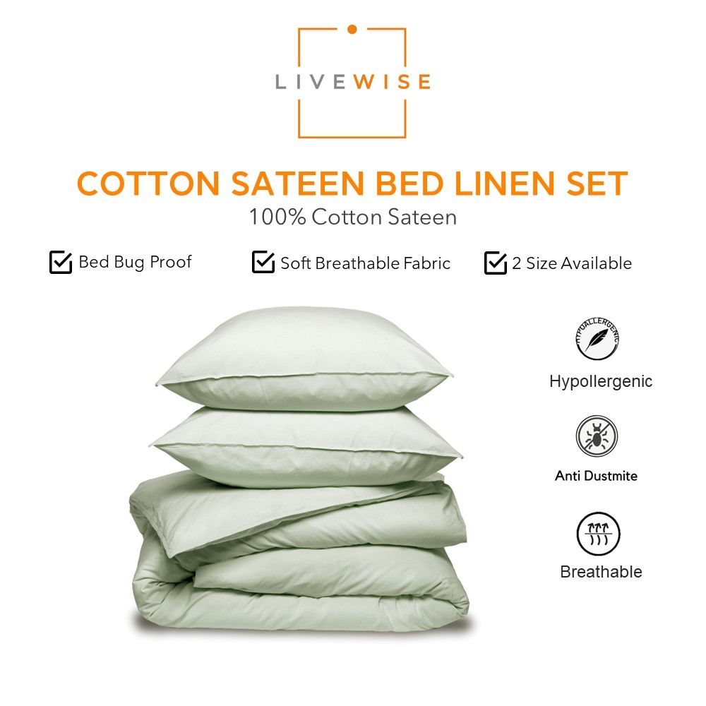 LiveWise Hotel Collection Suite Premium 100% Cotton Sateen Bedrgan Set (เหมาะกับที่นอน 38 ซม.)