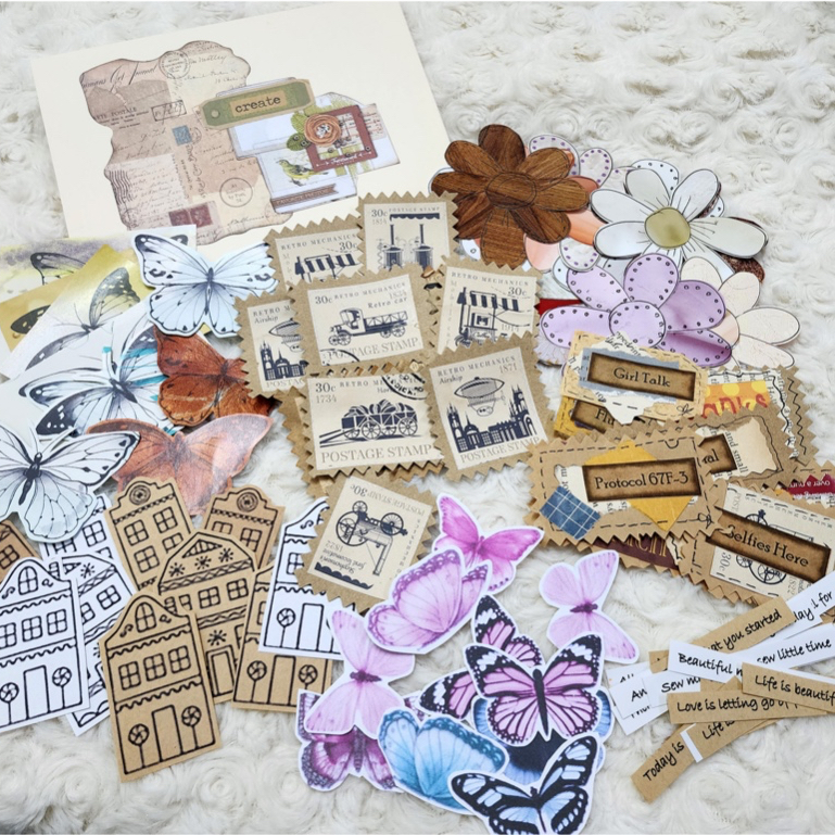 80 ชิ้น Bundle Starter Packs Mixed Theme Journal Stickers & Ephemera Journal Collection.