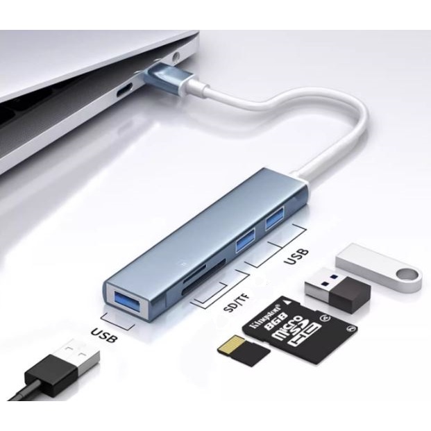 Type C ถึง 3 USB TF SD Card Reader Hub เปลือกโลหะในหนึ่งเดียว