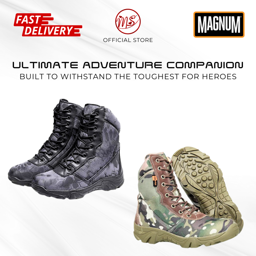 100% MAGNUM Army Boots รองเท้า High Cut Combat ทหารเดินป่ากลางแจ้งยุทธวิธี Kasut Lelaki Kerja Tahan 