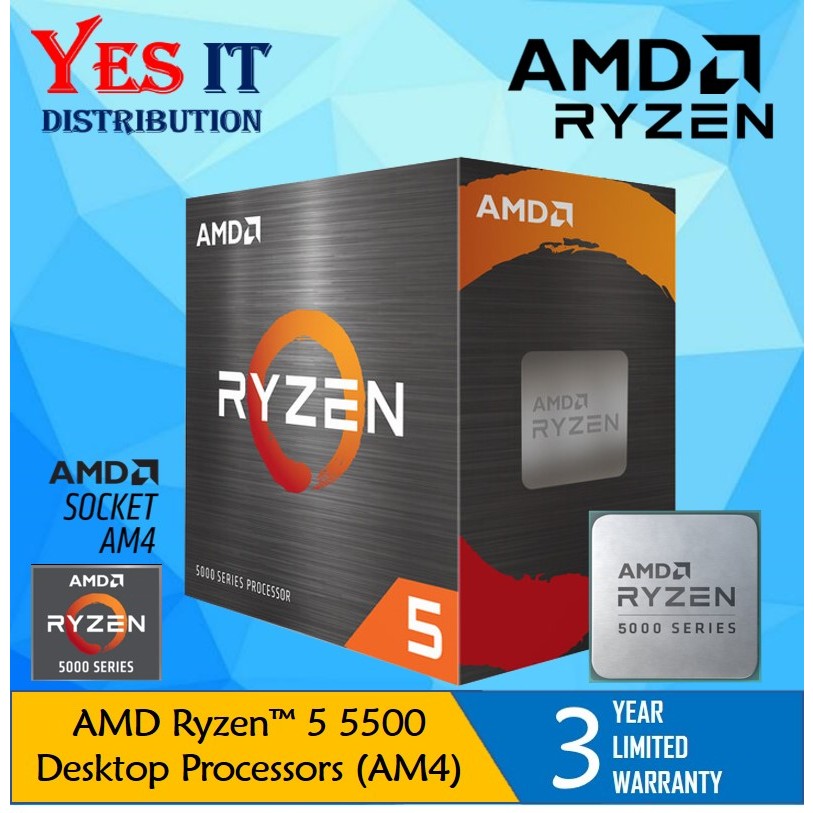 AMD RyzenTM 5 5500 (สูงสุด 4.2GHz) / RyzenTM 5 5500GT (สูงสุด 4.4GHz) โปรเซสเซอร์เดสก์ท็อป AM4