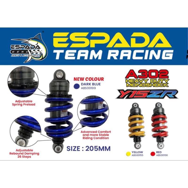 Y15ZR Y16 Y15 V1 / V2 LC135 v1/v2/v3/v4/v6 monoshock abosrber A302 Espada 203mm 205mm (ปรับได้)