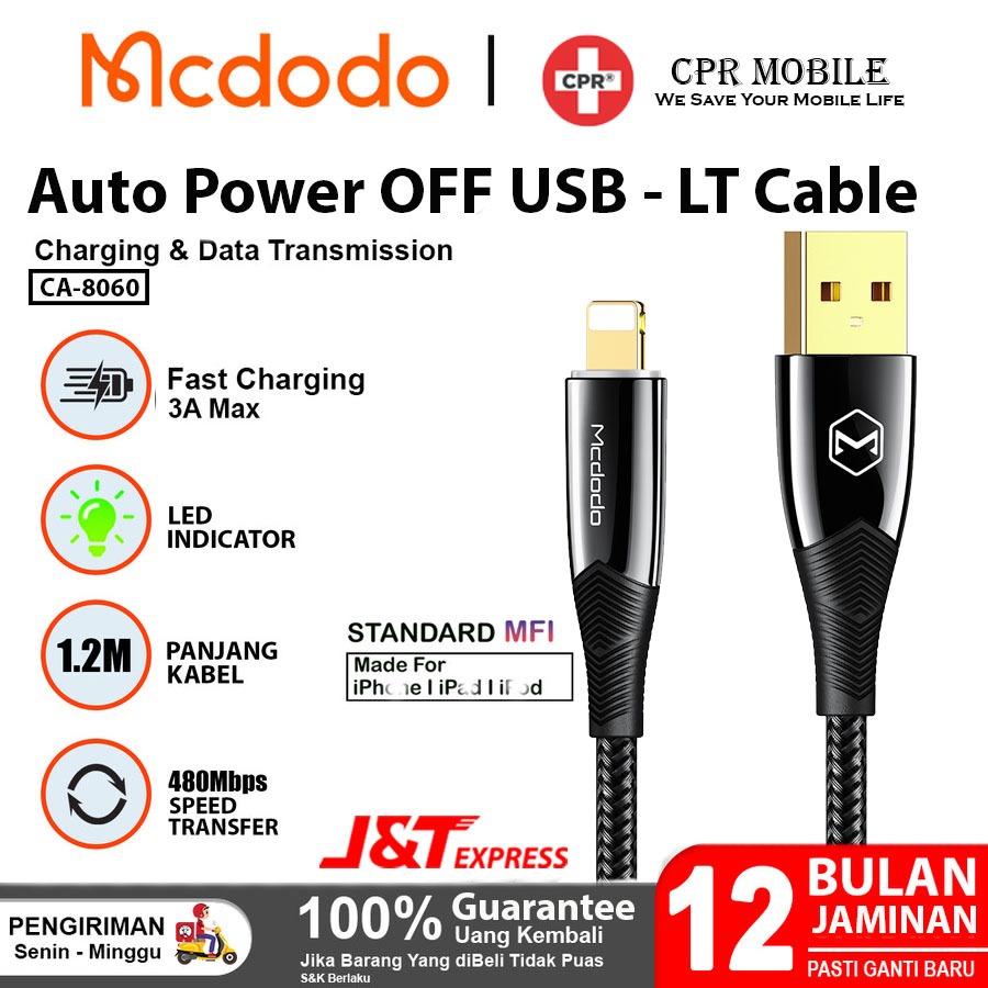 Mcdodo สาย LED USB ปิดไฟอัตโนมัติสําหรับสมาร์ทโฟน iP CA-806