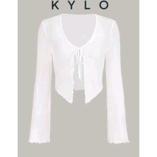 🎉 DISCOUNT‼️KYLO Minimalist Tie Front Mesh Casual Plain Trumpet Sleeve Y2k Women Cardigan Top