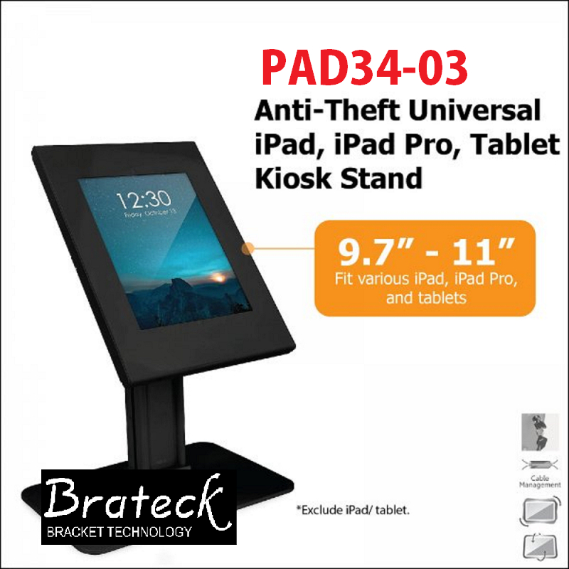 Brateck Pad 34-03 แท็บเล็ต กันขโมย Kiosk, ตัวล็อค เคาน์เตอร์ ปิดแท็บเล็ต สําหรับ Samsung Galaxt Tab และขาตั้ง Apple Ipad