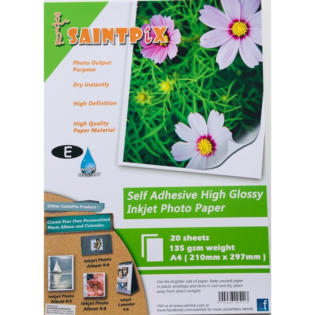 Saintpix Self Adhesive High Glossy Inkjet Photo Paper (E)