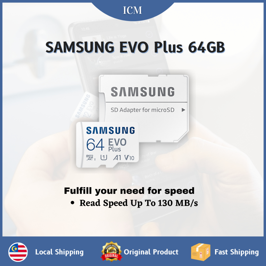 SAMSUNG EVO Plus 64GB 130MB/s MicroSD A2,V30 UHS-I U3 4K การ์ดหน่วยความจําพร้อม SD การ์ด Gadget