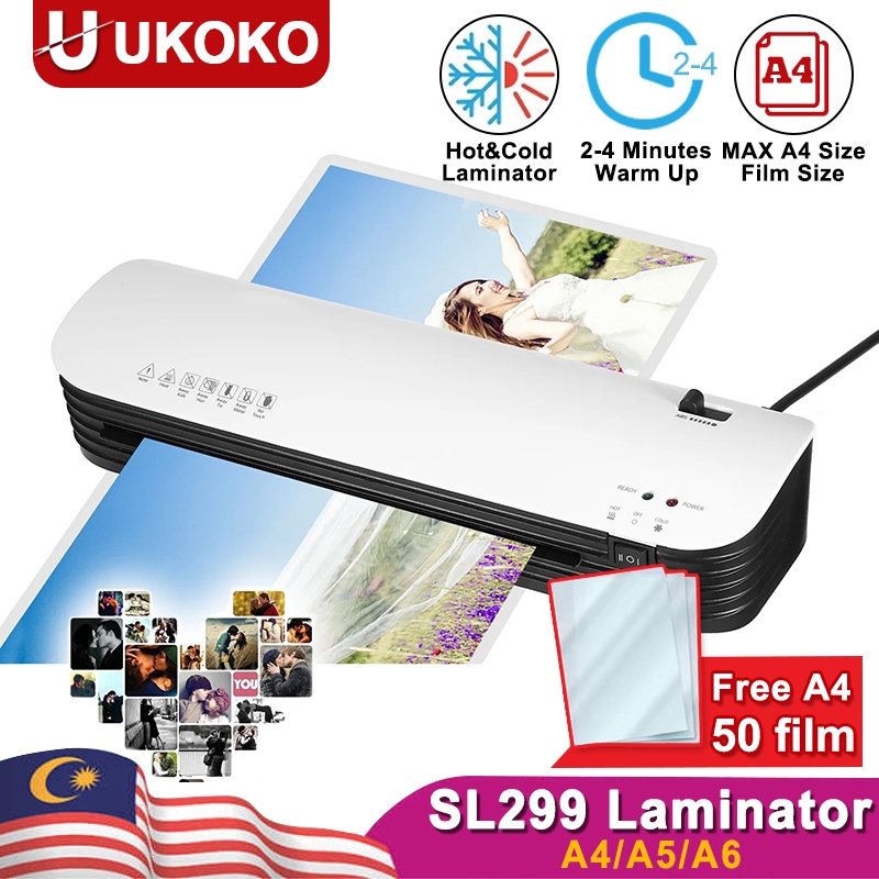 SL299 Mesin ลามิเนต A4 A5 A6 ขนาดร้อนและเย็นเครื่องเคลือบขนาดกะทัดรัดพร้อมฟิล์มเคลือบ 50 ชิ้น