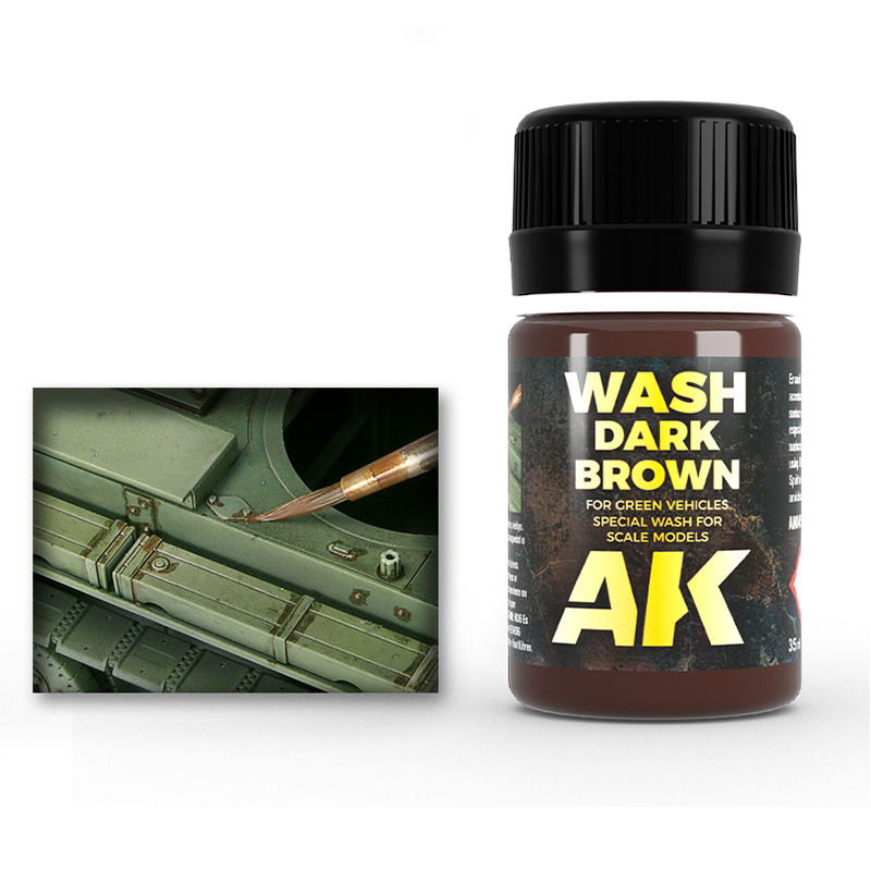 AK Interactive AK045 DARK BROWN WASH สําหรับสีเขียว VEHICLES