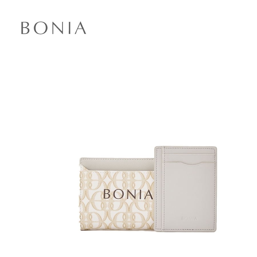 Bonia กระเป๋าสตางค์ แบบพับ 2 ทบ ใส่บัตรได้ สีเงิน สีเทา