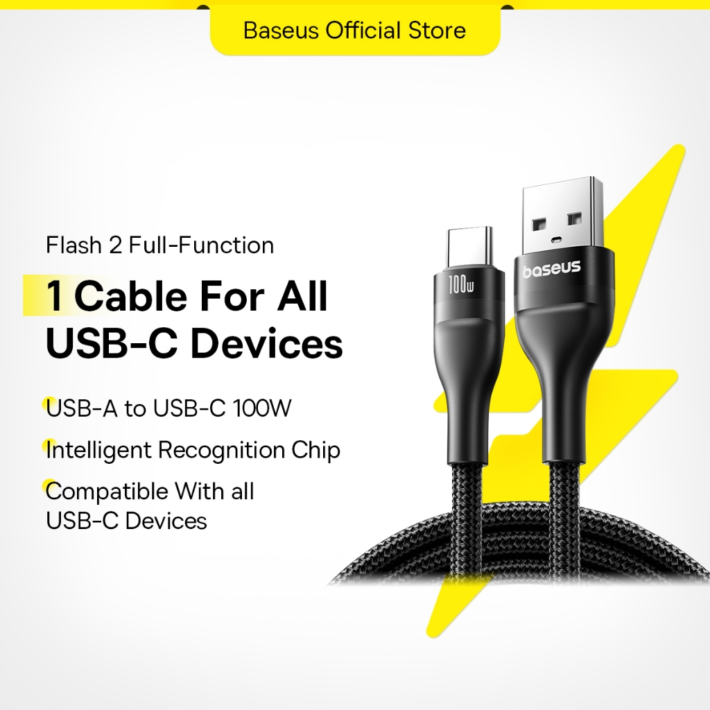 Baseus สายเคเบิลข้อมูล USB เป็น Type-C ที่ชาร์จเร็วได้ทั้งหมดของ Baseus (100W)