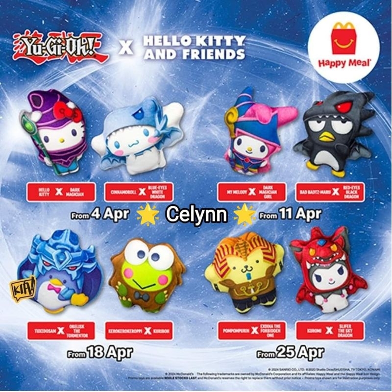 Mcdonalds McD Mcdonalds Mekdi Happy Meal Toy Yu-Gi-Oh X Sanrio Hello Kitty and Friends Plushies Local Meal Toy Yu-Gi-Oh X Sanrio Hello Kitty and Friends Collection Wang 2024